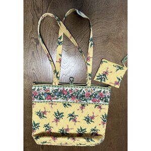 Vera Bradley Hope tote bucket bag + coin purse yellow pink retired 2002 lily VTG